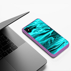 Чехол iPhone XS Max матовый Неоновый бирюзовый мраморный узор, цвет: 3D-фиолетовый — фото 2