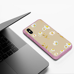 Чехол iPhone XS Max матовый Цветущие Ромашки, цвет: 3D-розовый — фото 2