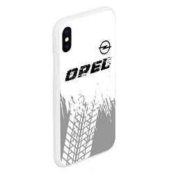 Чехол iPhone XS Max матовый Opel speed на светлом фоне со следами шин: символ, цвет: 3D-белый — фото 2