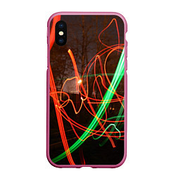 Чехол iPhone XS Max матовый Абстрактные улица и зелёно-красные лучи, цвет: 3D-малиновый