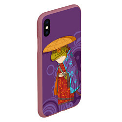 Чехол iPhone XS Max матовый Лягуха-самурай на фиолетовом фоне, цвет: 3D-малиновый — фото 2