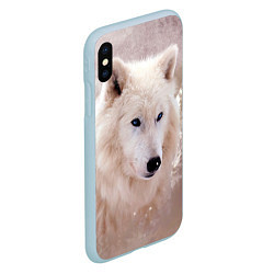 Чехол iPhone XS Max матовый Белый зимний волк, цвет: 3D-голубой — фото 2