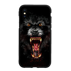 Чехол iPhone XS Max матовый Злой волк с открытой пастью, цвет: 3D-черный
