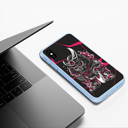 Чехол iPhone XS Max матовый Скелетон-воин в противогазе, цвет: 3D-голубой — фото 2