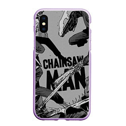 Чехол iPhone XS Max матовый Chainsaw man comix, цвет: 3D-сиреневый