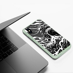 Чехол iPhone XS Max матовый Черно-белые волны, цвет: 3D-салатовый — фото 2