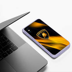 Чехол iPhone XS Max матовый Lamborghini - Жёлто-чёрный абстракция, цвет: 3D-светло-сиреневый — фото 2