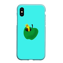 Чехол iPhone XS Max матовый Зеленое яблоко с червяком