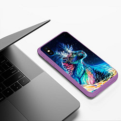 Чехол iPhone XS Max матовый Неоновый сказочный леопард, цвет: 3D-фиолетовый — фото 2