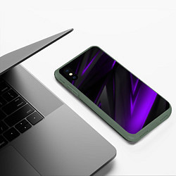 Чехол iPhone XS Max матовый Черно-фиолетовая геометрическая абстракция, цвет: 3D-темно-зеленый — фото 2