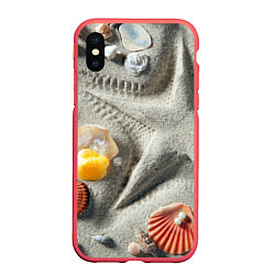 Чехол iPhone XS Max матовый Звезда из песка, ракушки и две жемчужины, цвет: 3D-красный