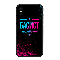 Чехол iPhone XS Max матовый Басист за работой - неоновый градиент, цвет: 3D-черный