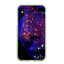 Чехол iPhone XS Max матовый Силуэт лица из мазков красок, цвет: 3D-салатовый