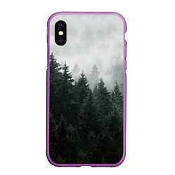 Чехол iPhone XS Max матовый Туманный хвойный лес, цвет: 3D-фиолетовый