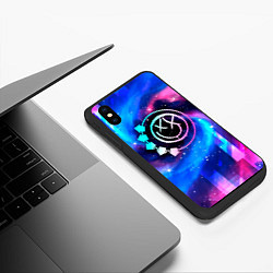 Чехол iPhone XS Max матовый Blink 182 неоновый космос, цвет: 3D-черный — фото 2