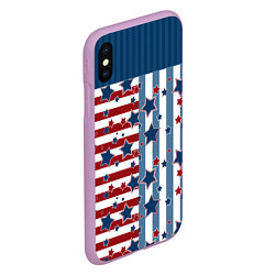 Чехол iPhone XS Max матовый Blue stars on a striped pattern, цвет: 3D-сиреневый — фото 2