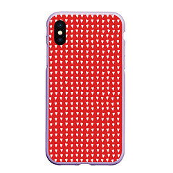 Чехол iPhone XS Max матовый Красные сердечки паттерн, цвет: 3D-светло-сиреневый