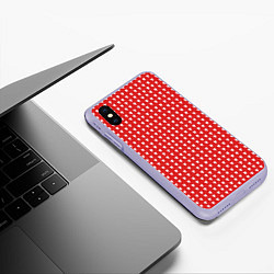Чехол iPhone XS Max матовый Красные сердечки паттерн, цвет: 3D-светло-сиреневый — фото 2