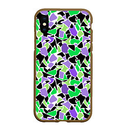 Чехол iPhone XS Max матовый Зелено-фиолетовый абстрактный узор, цвет: 3D-коричневый