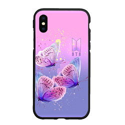 Чехол iPhone XS Max матовый BTS красивые бабочки, цвет: 3D-черный