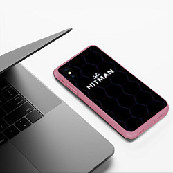 Чехол iPhone XS Max матовый Hitman соты неон, цвет: 3D-малиновый — фото 2