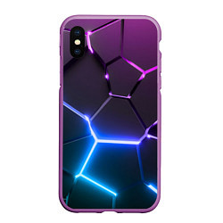 Чехол iPhone XS Max матовый Фиолетовый градиент - неоновые геометрические плит, цвет: 3D-фиолетовый