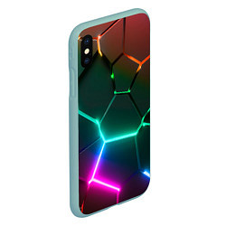 Чехол iPhone XS Max матовый Радужный градиент неоновые геометрические плиты, цвет: 3D-мятный — фото 2