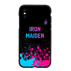 Чехол iPhone XS Max матовый Iron Maiden - neon gradient: символ сверху, цвет: 3D-черный
