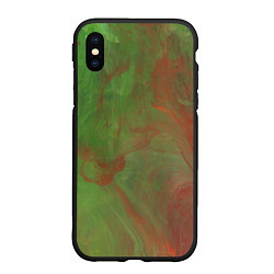 Чехол iPhone XS Max матовый Зелёные и красные волны красок