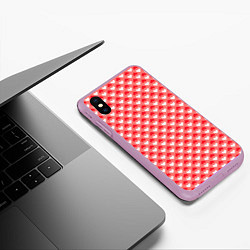 Чехол iPhone XS Max матовый Белые и красные сердечки - абстракция, цвет: 3D-сиреневый — фото 2