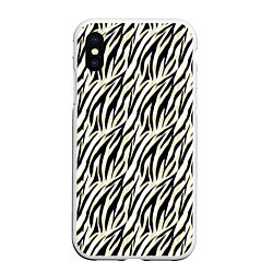 Чехол iPhone XS Max матовый Тигровый полосатый узор-черные, бежевые полосы на, цвет: 3D-белый