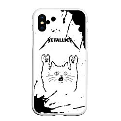 Чехол iPhone XS Max матовый Metallica рок кот на светлом фоне, цвет: 3D-белый