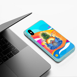 Чехол iPhone XS Max матовый Акула и ананас, цвет: 3D-мятный — фото 2