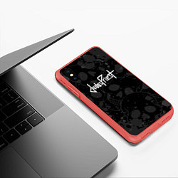 Чехол iPhone XS Max матовый Judas Priest - краска черепа, цвет: 3D-красный — фото 2