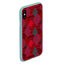 Чехол iPhone XS Max матовый Красный лоскутный узор пэчворк, цвет: 3D-мятный — фото 2