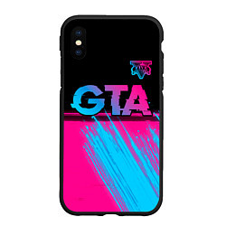 Чехол iPhone XS Max матовый GTA - neon gradient: символ сверху, цвет: 3D-черный