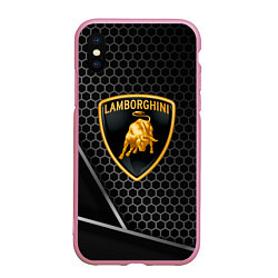 Чехол iPhone XS Max матовый Lamborghini Соты карбон, цвет: 3D-розовый