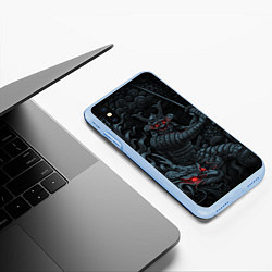 Чехол iPhone XS Max матовый Демонический самурай с драконом, цвет: 3D-голубой — фото 2