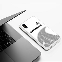 Чехол iPhone XS Max матовый Citroen speed на светлом фоне со следами шин: симв, цвет: 3D-белый — фото 2
