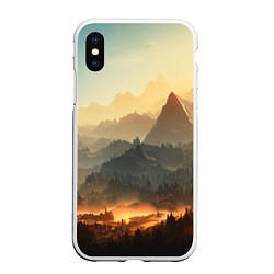 Чехол iPhone XS Max матовый Рассвет в горах, пейзаж, цвет: 3D-белый