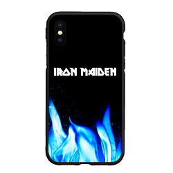 Чехол iPhone XS Max матовый Iron Maiden blue fire, цвет: 3D-черный
