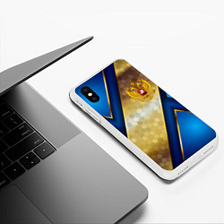 Чехол iPhone XS Max матовый Золотой герб России на синем объемном фоне, цвет: 3D-белый — фото 2