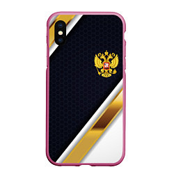 Чехол iPhone XS Max матовый Gold and white Russia, цвет: 3D-малиновый