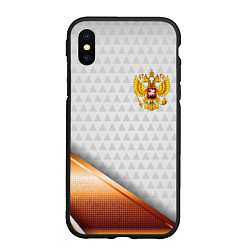 Чехол iPhone XS Max матовый Герб РФ с золотой вставкой