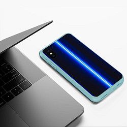 Чехол iPhone XS Max матовый Неоновое синее свечение, цвет: 3D-мятный — фото 2
