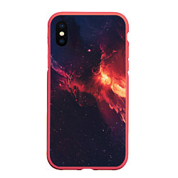 Чехол iPhone XS Max матовый Красивая космическая туманность, цвет: 3D-красный