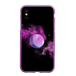 Чехол iPhone XS Max матовый Космическая Луна в дыму, цвет: 3D-фиолетовый