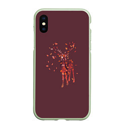 Чехол iPhone XS Max матовый Осенний олень с птицей, цвет: 3D-салатовый