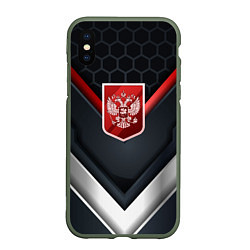 Чехол iPhone XS Max матовый Красный герб России, цвет: 3D-темно-зеленый