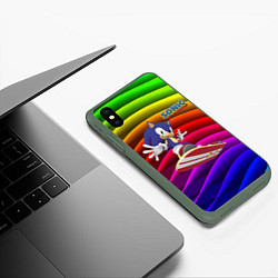 Чехол iPhone XS Max матовый Sonic - hedgehog - skateboarding - bands, цвет: 3D-темно-зеленый — фото 2